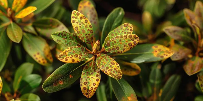 Rhododendron Plant with leaf spot diseases